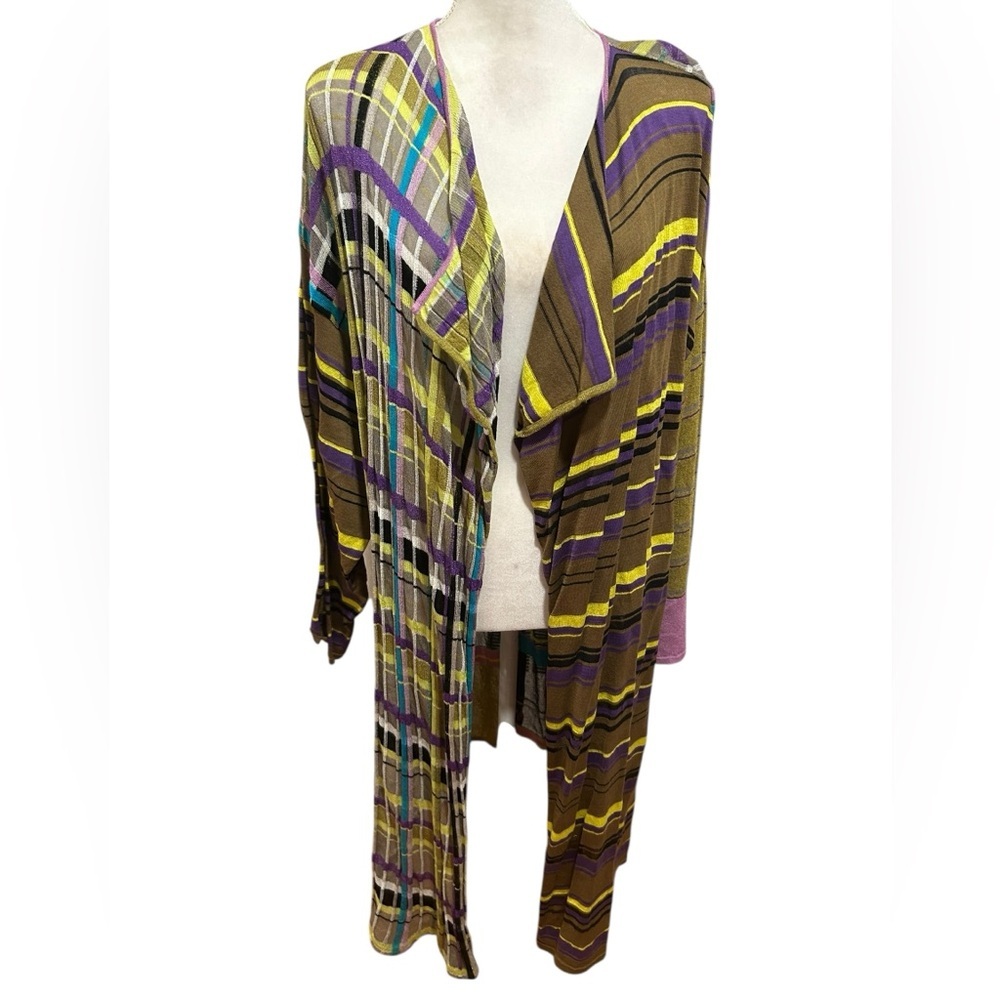 Chacock PARIS France vintage Long Colorful Open Front Sweater Cardigan
